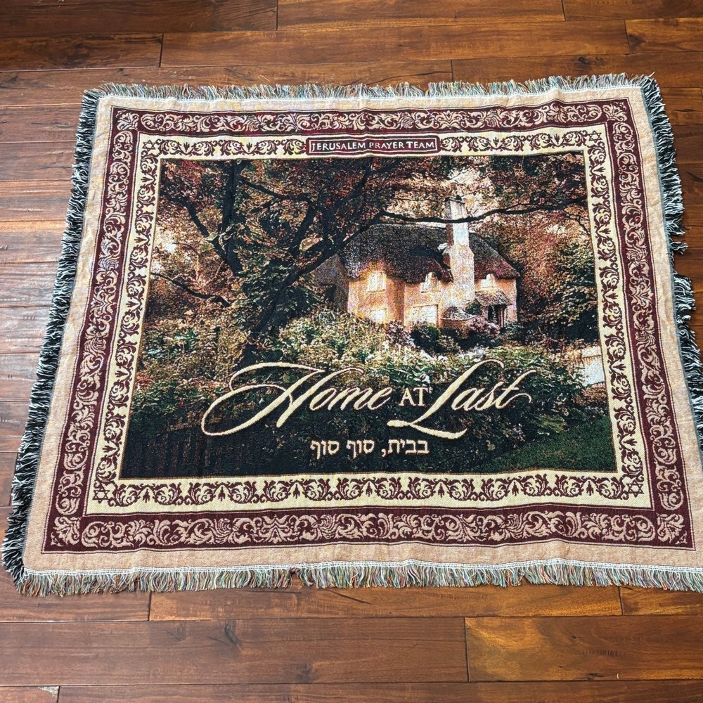 Jerusalem Prayer‎ Team Judaica Home At Last Woven Throw Blanket Cottage Scene